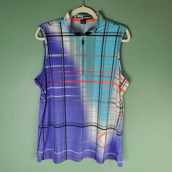 Jamie Sadock Pippin Group Aqua Grid Print Top Sleeveless Golf Tank Top Size XL - Picture 1 of 8